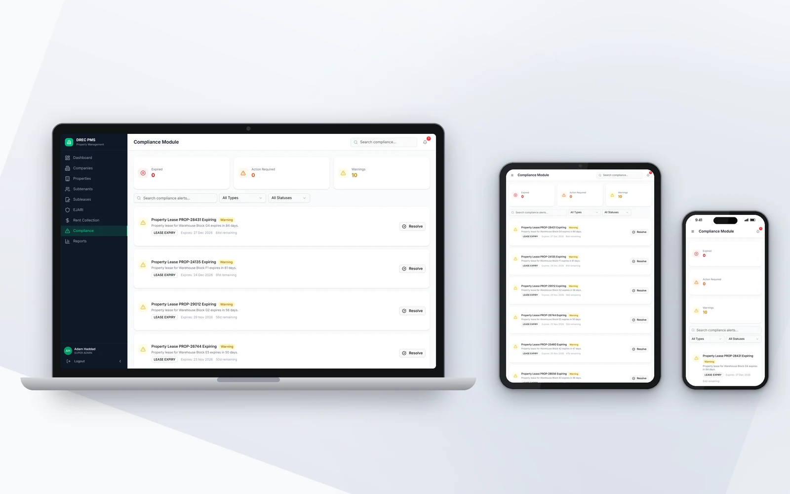 Compliance alerts for expiring leases