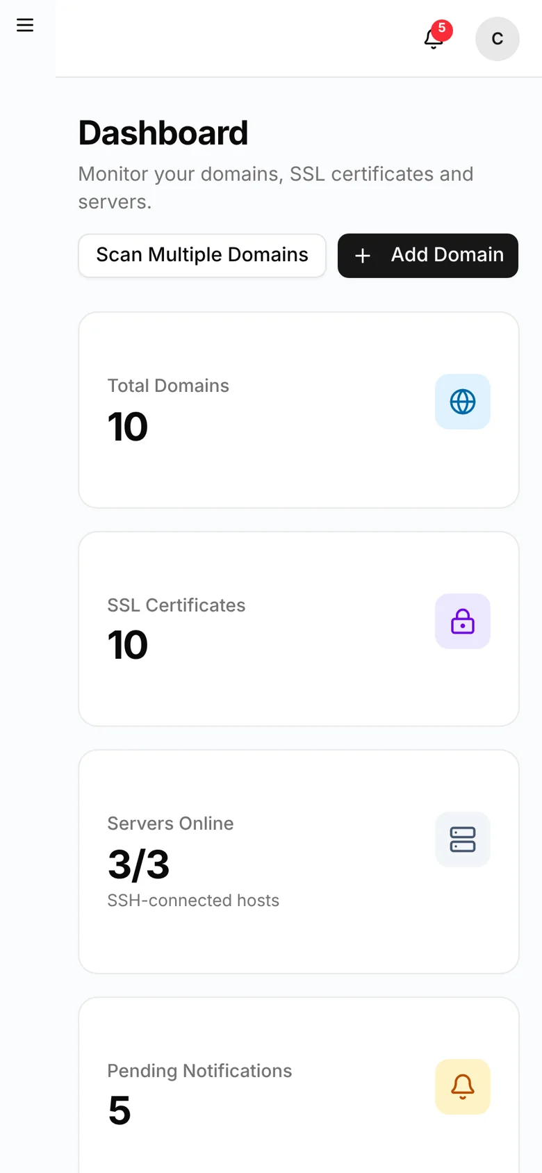 CertGuard — dashboard mobile