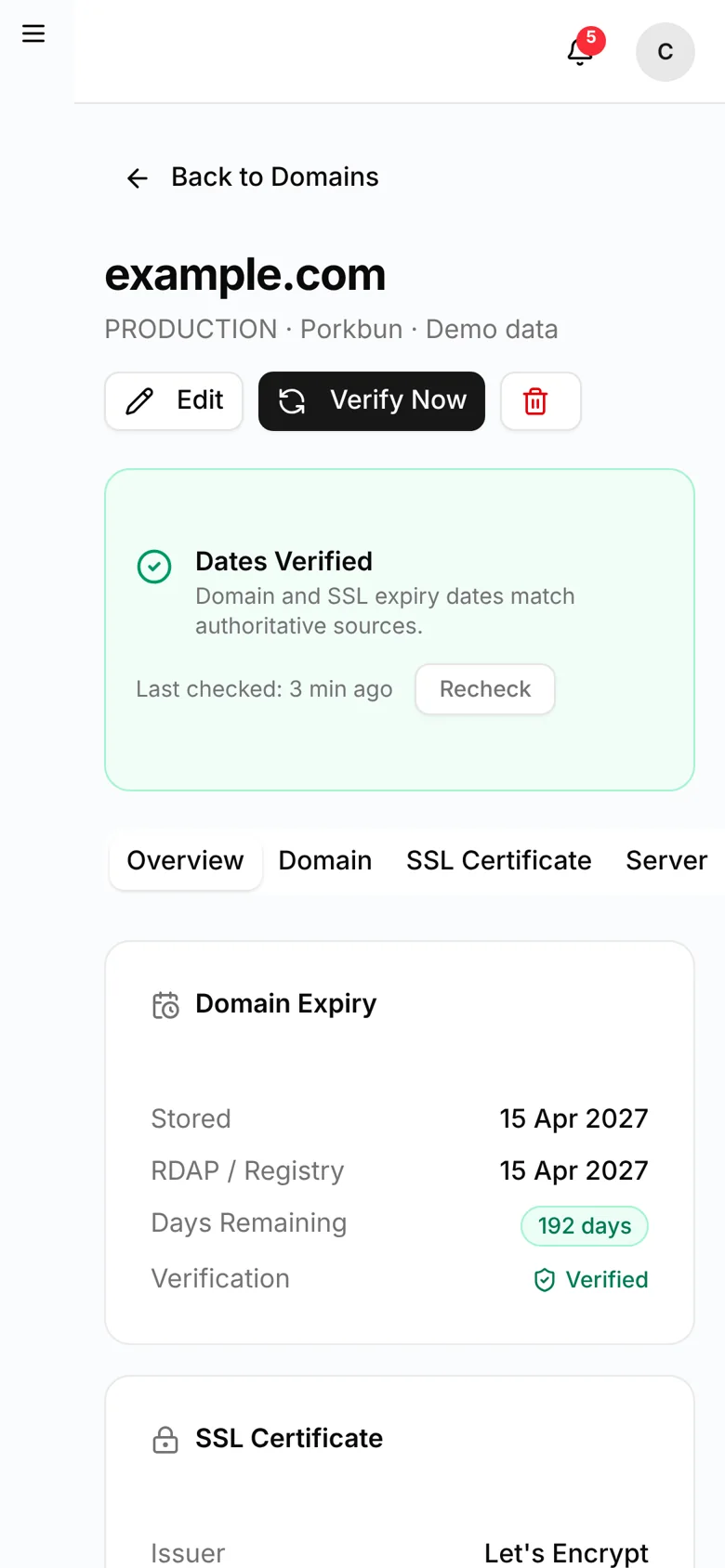 CertGuard — domain detail mobile