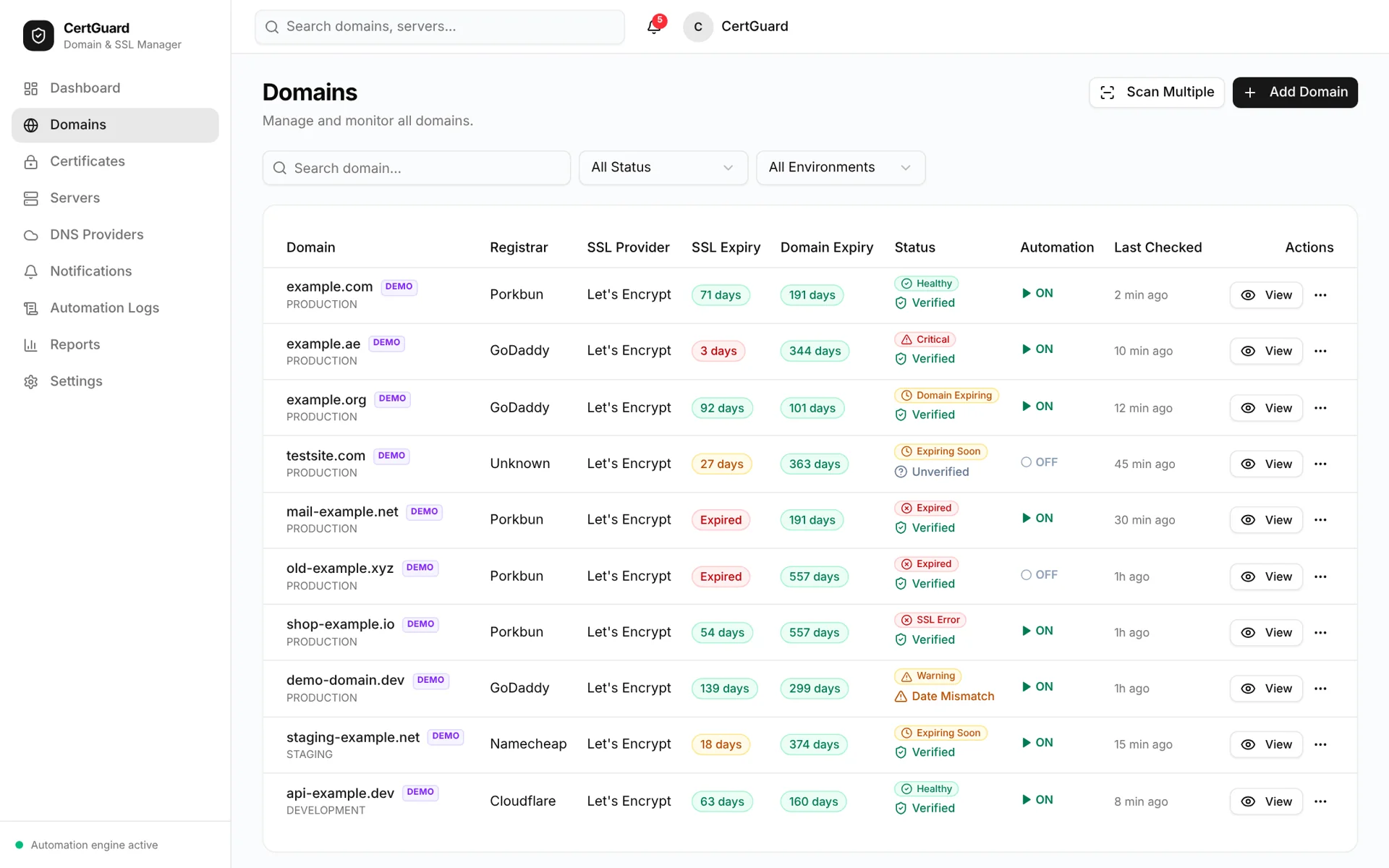 CertGuard — domains desktop