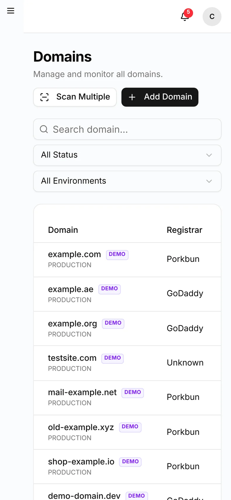 CertGuard — domains mobile