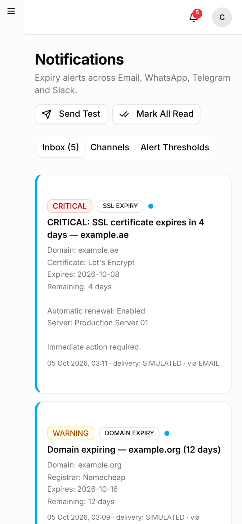 CertGuard — notifications mobile