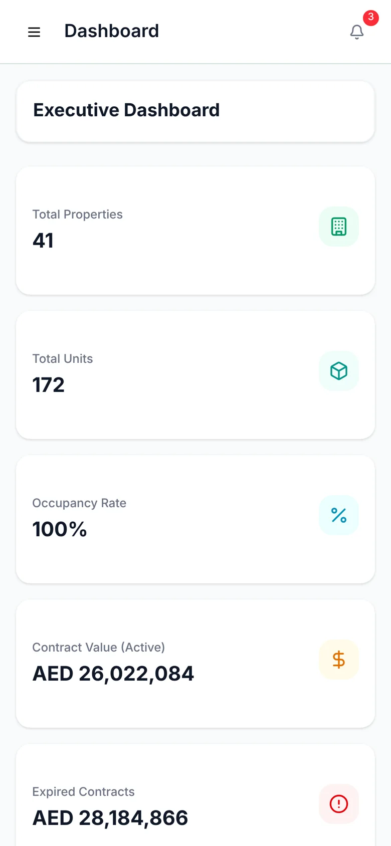DREC Property Management System — dashboard mobile