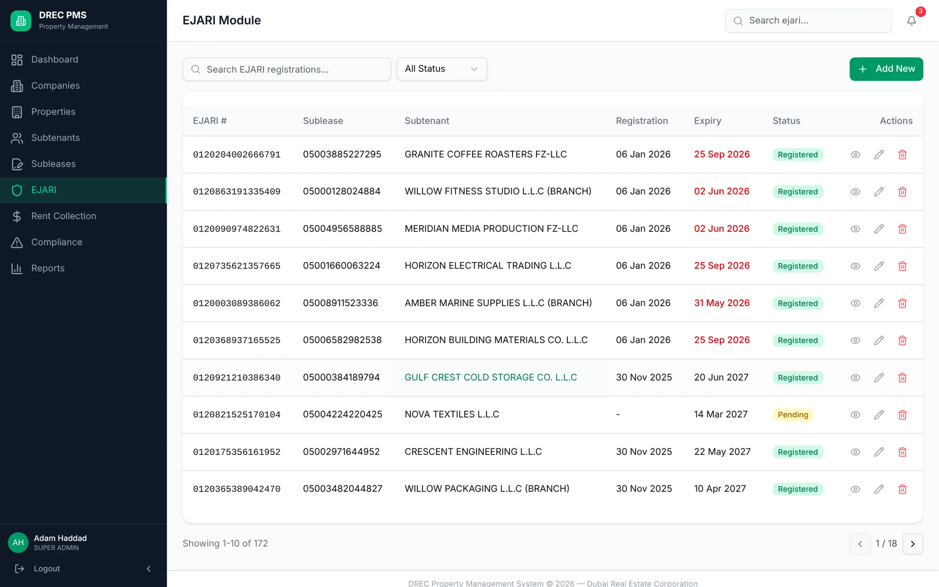 DREC Property Management System — ejari desktop