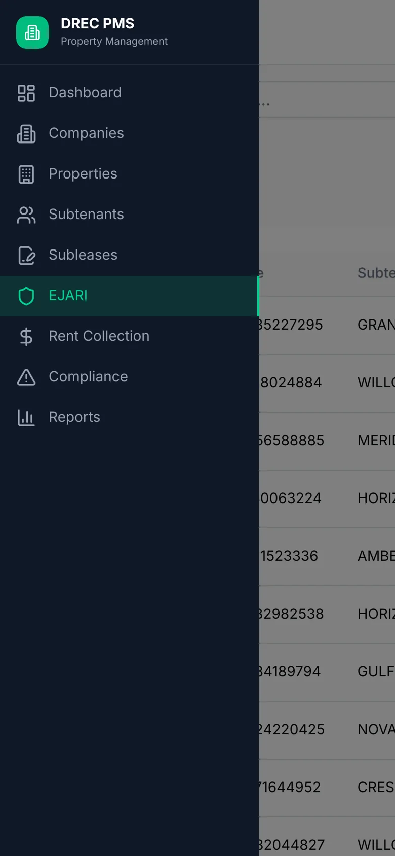 DREC Property Management System — ejari mobile