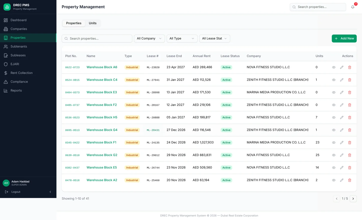DREC Property Management System — properties desktop full