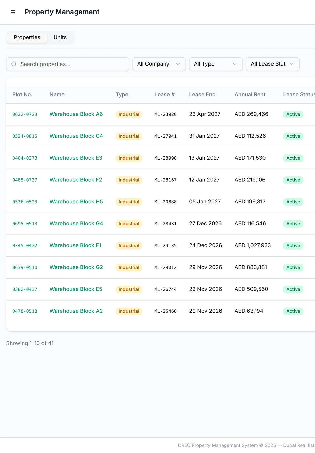 DREC Property Management System — properties tablet