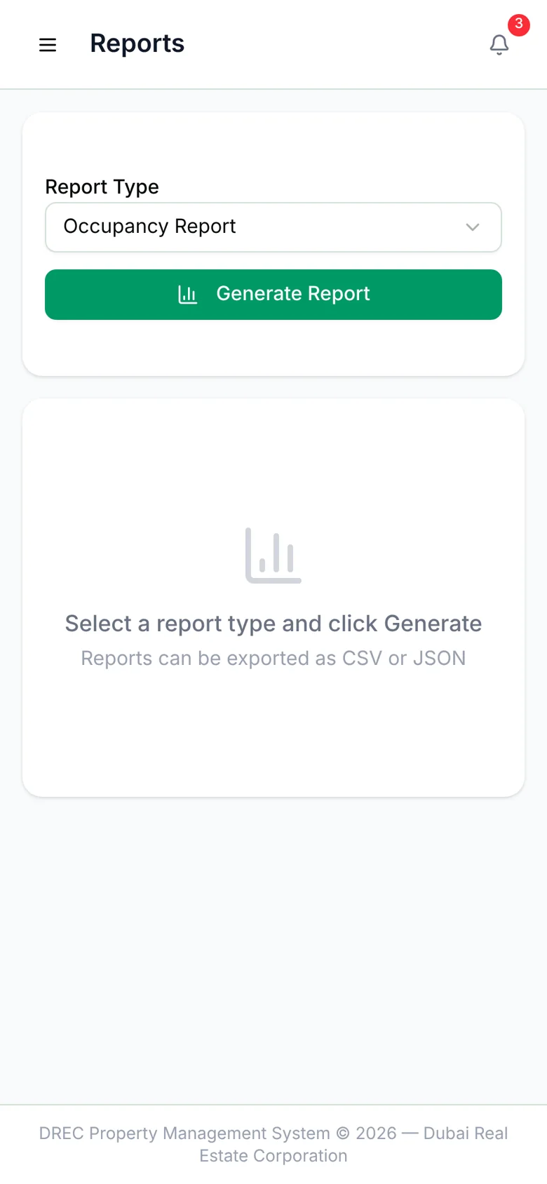 DREC Property Management System — reports mobile