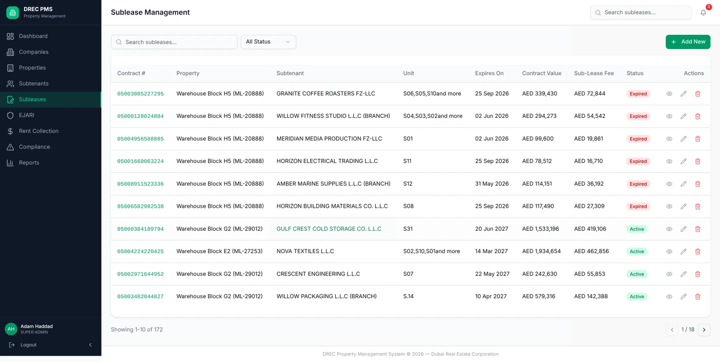 DREC Property Management System — subleases desktop full