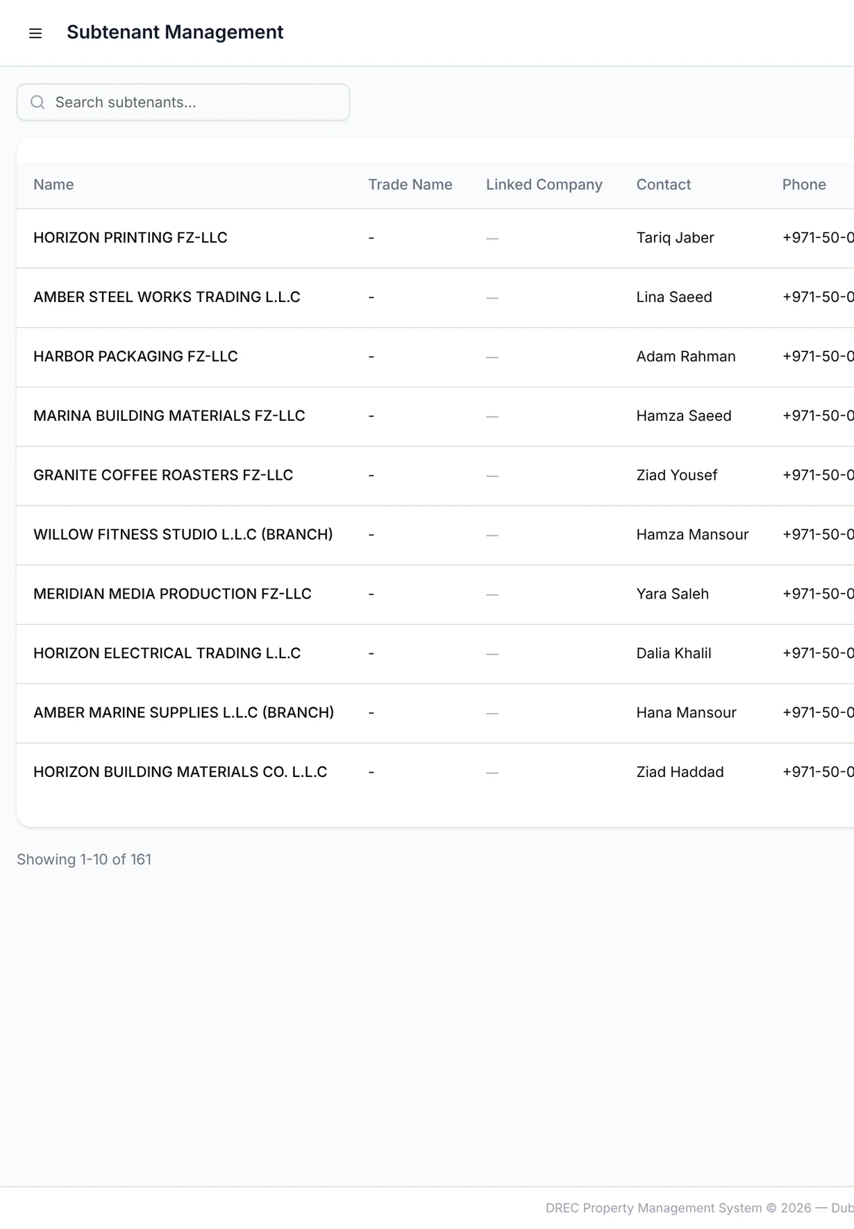 DREC Property Management System — subtenants tablet